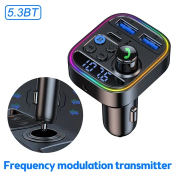 Bluetooth 5.3 FM Oddajnik za Brezžični Bluetooth Avto Adapter AUX Radijski Sprejemnik MP3 Predvajalnik Prostoročno Vrsta Klica-C USB Avto polnilec