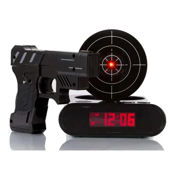Pripomoček Lasersko Streljanje Pištolo Budilka Digitalni Elektronski Namizne Ure Namizni Watch Nixie Ura Dremež Cilj Igralne Ure