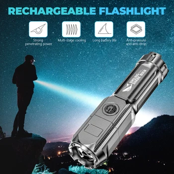 Močno Svetlobo Svetilka T6 LED USB Polnilne Taktično Svetilko Nepremočljiva Iskalnim Vgrajen 1200mAh Baterije, za Kampiranje, Lov