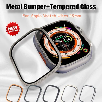 Screen Protector Za Apple Watch Ultra 49 mm Pribor, Kovinski Odbijača+Kaljeno Steklo Aluminij Zlitine Kritje HD iWatch Ultra 49 mm
