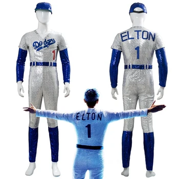 Rocketman Elton John Dodgers Cosplay Kostum Baseball Enotno Jumpsuit Klobuk Halloween Kostumi Obleko za Ženske, Moške