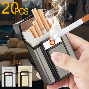 Ustvarjalne Cigaret Primeru USB Polnilne Vžigalnik Kovinski Windproof Vžigalnik 20 Cigaret Primeru Shranjevanje Posode Prenosni