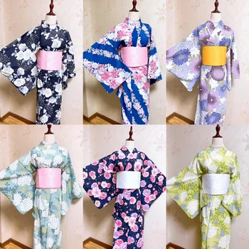 Ženske Tradicionalni Japonski Kimono z Obi Cvjetnim Natisne Formalno Yukata Cosplay Kostum Obleko Fotografija