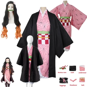 Anime Demon Slayers Kimetsu ne Yaiba Cosplay Kostum Nezuko Kamado Kimono Enotno Halloween Obleko EN01
