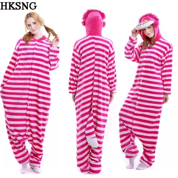 HKSNG Novo Odraslih Pozimi Visoke Kakovosti Flanela Žival Mačka Cheshire Halloween Pižamo Onesies Cosplay Kostum Kigurumi Pižame