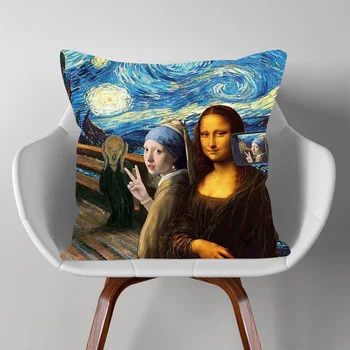 Van Gogh Oljno Sliko Mona Lisa Zapnite Dekle Portret Znanih Umetnosti Dekorativni Vzglavnik Za Kavč