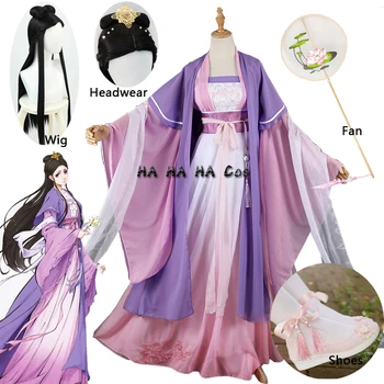 Anime Mo Dao Zu Shi Jiang YanLi Cosplay Kostum Traditioanl Kitajski Hanfu Vijolična Obleka Ženske Tang Obleko, Čevlji Lasuljo Pokrivala Fan