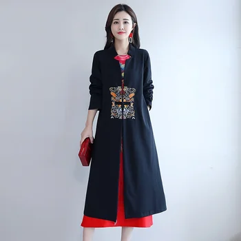 Vezenje Qipao Ženske Jeseni, Pozimi Dolg Rokav Kitajski Obleko Hanfu Tradicionalnih Cheongsam Ženski Vestido Chino Plus Velikost KK4268