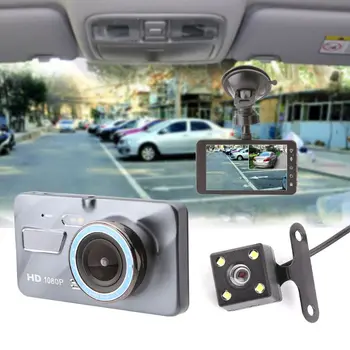 Dash Cam Dvojno Objektiv Avto DVR Kamera Full HD 1080P 4 inch Dotik, IPS Zaslon Spredaj+Zadaj, Nočna Vizija, Video Snemalnik Parkiranje Zaslon