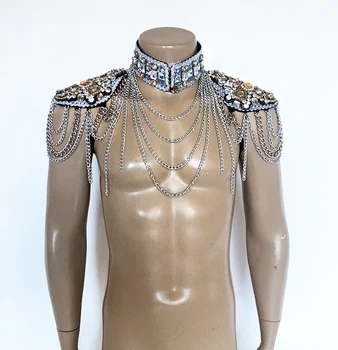 Seksi moški model modni brvi Super flash diamond kovinski tassel rami obleko Princa rame obrabe gogo fant fazi stranka bar accessorie