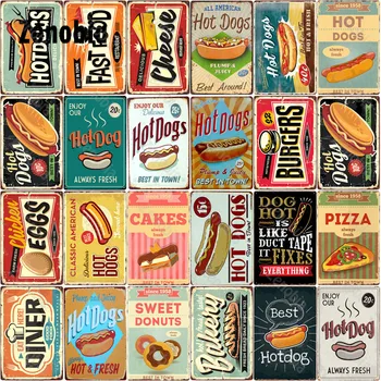 S Hitro Hrano; Kovinske Tin Znaki Hot Dog Kovinski Plakati Kositrne Plošče Restavracijo Hrane Dekoracijo Fast Food Trgovina Bar Pub Klub Dekoracijo Sten