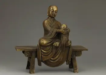 144SHUN Kitajska Stare Medenina Handwork Carving Buda Uglednih Menih Dosegljivi Ornament Kip