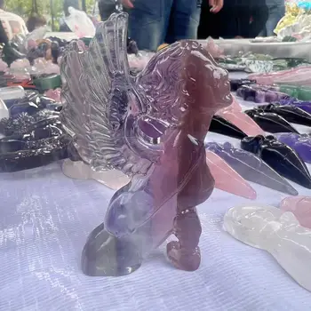 Naravni Kristal Angel Figur Fluorite Pisane Zdravilni Kamen Gem Obrti Darilo Doma Dekor Okraski