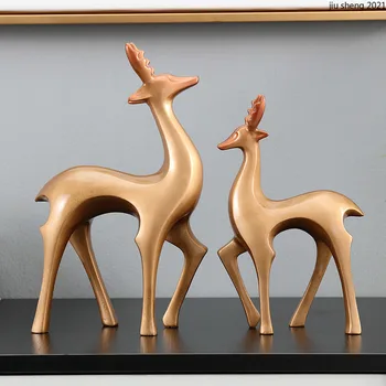 Evropski Smolo Zlati Elk Okraski Povzetek Živalske Figurice Par Preprost Dnevni Sobi Naslonjač Obrti Okraski Doma Dekor