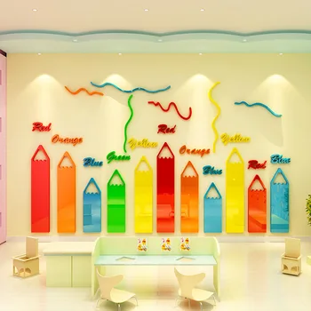 Risanka Barve Barvice Stenske Nalepke Vrtec Razredu Postavitev Dekoracijo 3D Akril Decals Ozadje Za Otroke, Soba Art Plakat