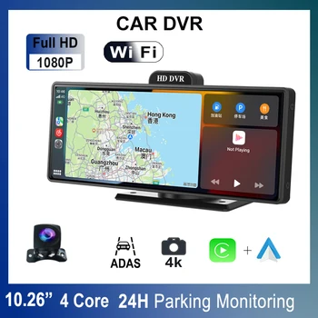 4K WiFi GPS 10.26 palčni Video Snemalnik Avto Rearview Mirror Fotoaparat Carplay&Android Samodejno Brezžično AUX Žično Navi Bluetooth Dvr