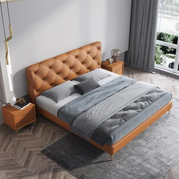 Sodobni in pogodbeno dvojno usnje posteljo 1.8 metrov majhen družinski spalnico svetlobno razkošje minimalističen spletni celebri