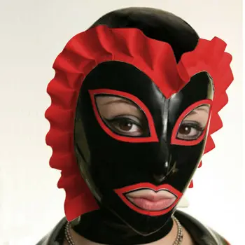 Lateks Kapuco Seksi Fetiš Črne Gume Maska Črna z Rdečim Nazaj Zadrgo Cosplay Halloween Kostumi Meri