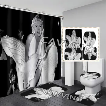 Marilyn Monroe 3D Tuš Zavese Nepremočljiva Kopalnica Zavese Anti-slip Kopel Mat Set Wc Preproge, Preproge Doma Dekor J03