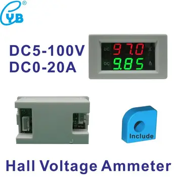 DC Dvorani Napetost Ampermeter DC 20A DC 5-100V Dve Žice LED Digitalni Volt Amp Meter Trenutni Zaslon Amperemetre z Dvorani Transformator