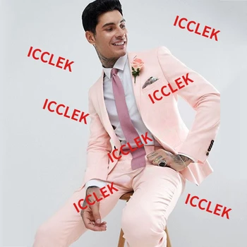 Pink Poroka Obleke za Moške Tuxedos Ženina Obrabe Prilagojene Moške Obleke, Slim Fit Osebe Poslovno Terno Masculino 2 Kos Jopič Hlače