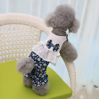Tiskanje Cvet Jumpsuits Pes Pet Oblačila štirinožni Pse Oblačila Mačka drobni Tisk Srčkan Tanke Pomlad Poletje Modra Dekle Yorkshire