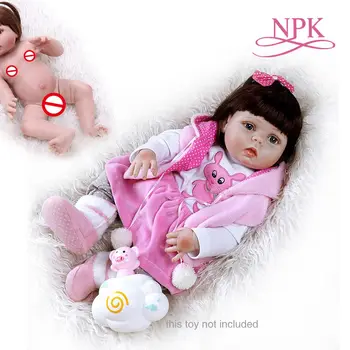 NPK56CM prerojeni malčke baby dekle lutka za celotno telo, mehki silikonski v roza obleko sladko bebe lutka Anatomsko Pravilno
