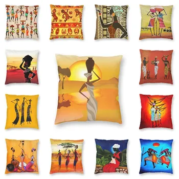 Afriške Ženske življenjski Slog Blazine Pokrov 45x45 Doma Dekor 3D Tiskanja Afriki Etnične Vrgel Vzglavnik za Kavč Dve Strani