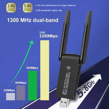 1300M Brezžične Omrežne Kartice Zunanja Antena 2,4 GHz 5GHz Dual Band USB3.0 Brezžična Omrežna Kartica Bluetooth, združljiva