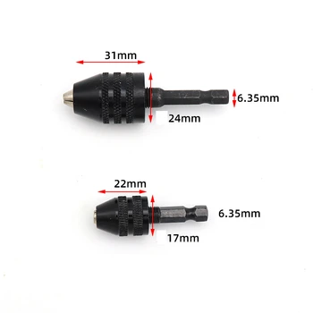 1pc 0.3-8 mm Black/Silver brez ključa Vrtalne Vpenjalne Izvijač Vpliv Voznik Adapter 6,35 mm Hex Kolenom Sveder Premer Orodja