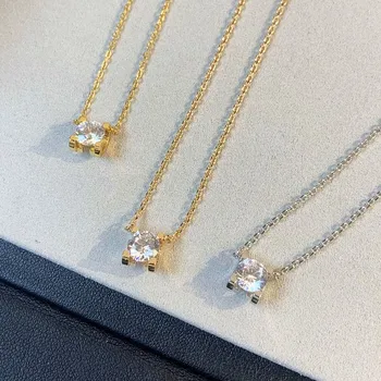 Klasična 925 Sterling Srebro Oxhorn En Diamant Obesek za Ženske Ogrlica Preprosta, Lahka Luksuzne Modne Znamke Odličen Nakit