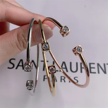 DV s925 francoski Luksuzni Nakit Nov Modni Preprosto Lepe Odprte Diamantno Zapestnico Ženski Nakit