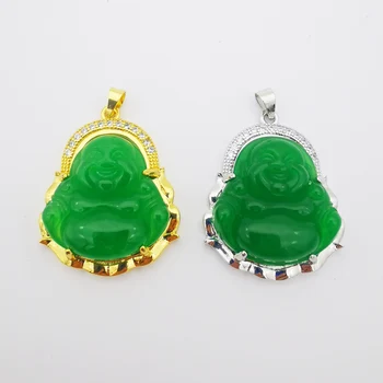 Odlično 25X28MM Novo Imitacija Kamna Zeleni Jades Vklesan Buda Vdelan Nosorogovo Amulet Budistični Obesek 1PCS