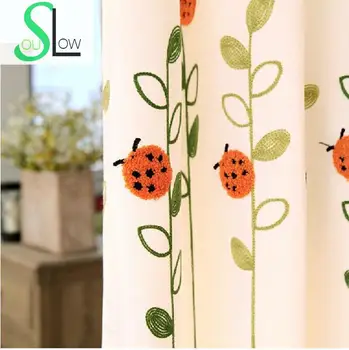 [Slow Duša]Igriv Malo Ladybug Svežo Brisačo Vezenje Zavese Rastlin Vezene Zavese Dnevna Soba Otrok Til zavese