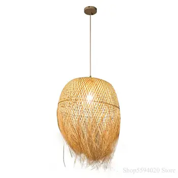 Kitajski Bambus Obesek, Led Luči Visi Sijalke za Dom Svetilka Design Japonski Obesek Mansarda Visi Lustre Prekinitev Napeljave