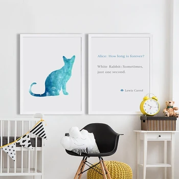 Luštna Mačka Alice V Čudežni deželi Modra Mačka In Pismo, Poster Tiskanje Platno Sliko Dom otroška Soba Wall Art Dekoracijo po Meri