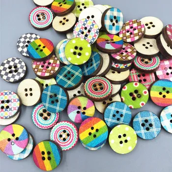 DIY 100 kozarcev Mešane Barve Retro 4-luknjo Okrogle Lesene gumbe, šivati album dekoracijo 20 mm