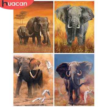 HUACAN Slike glede na Število Kompletov Doma Dekor Barvanje S Številko Slon Živali, Risanje Na Platno HandPainted Umetnosti Darilo
