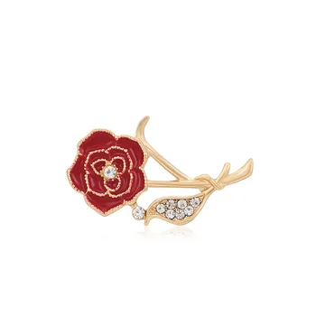 MxGxFam Rdeče Camellia Kristalno Broška za Ženske, Modni Nakit 18 Prekrita Zlato Barvo