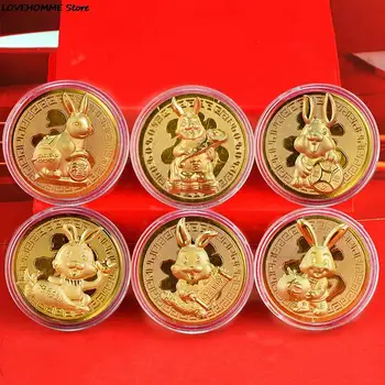 2023 Novo Leto Zajec Priložnostnih Kovancev Kitajski Zodiak Naslikal Zlate Medalje Darilo, Spominek Kovancev
