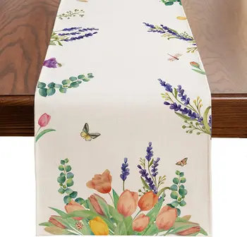 Pomlad Akvarel Tulipanov Cvet Sivke Perilo Namizni Tekač Svate, Dekoracijo Doma Poletno Kuhinjo, Jedilnico Namizni Prt