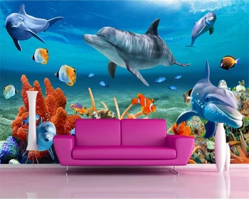 3DBEIBEHANG po Meri 3D ozadje podvodni delfinov, rib ozadje akvarij steni v ozadju soba otrok stene papirja