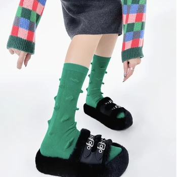 Moda Harajuku Bombaž Posadke Nogavice za Ženske Dekle Srčkan Jež Trnje 3D Postavljeno Točko Barva Tele Dolžina Nogavice