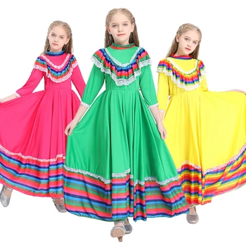 Otrok Dekleta Jalisco Tradicionalni Mehiški Guadalajari Folk Plesalka Kostum Halloween Carnival Kostumi Za Otroke 3 Barve Na Voljo