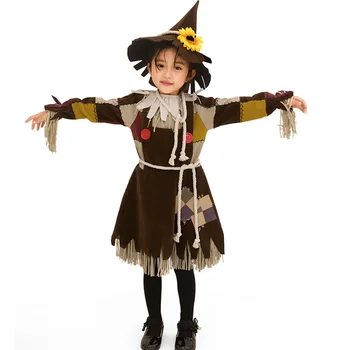 Dekle Bučna Patch Strašilo Kostum Cosplay Otroci Halloween Carnival Cosplay Dekleta Klovn Cirkus Stranka Neverjetno Modno Obleko Gor