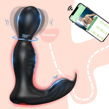 360-Stopinjski Vrtečih Analni Čep, Vibrator Prostate Massager Seksi Igračke Za Moške Bluetooth APLIKACIJO Remote Control Dildo Vibratorji Za Moške