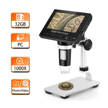 LCD Digitalni Mikroskop 4.3 palčni zaslon FHD 1080P Prenosni Mikroskopom 500X/1000X Povečava Objektiva za Fotoaparat 2.0 MP kamera 32GB