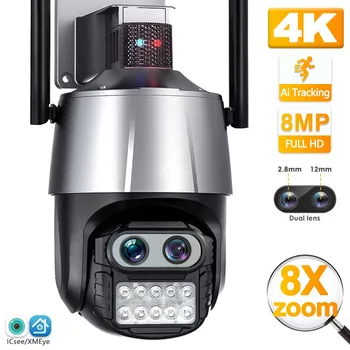4K Dvojno Objektiv WiFi Kamera na Prostem 2K Varnostno Zaščito CCTV Video Nadzor z Anti-theft Sireno Alarm Samodejno Sledenje ICsee