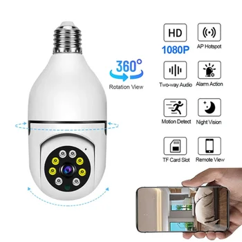 Žarnica Fotoaparat Night Vision Brezžični Wifi Kamera Smart Security Kamera 1080P 360 Vrtenje Wifi IP PTZ Za Zunanjo Kamero
