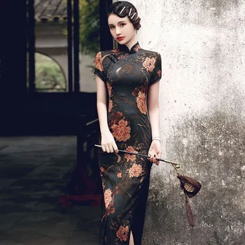 Izboljšano Cheongsam Srednje Dolžine Nov Slog Temperament Tiskanje Republika Kitajska Obleka Ženske Retro Slim
